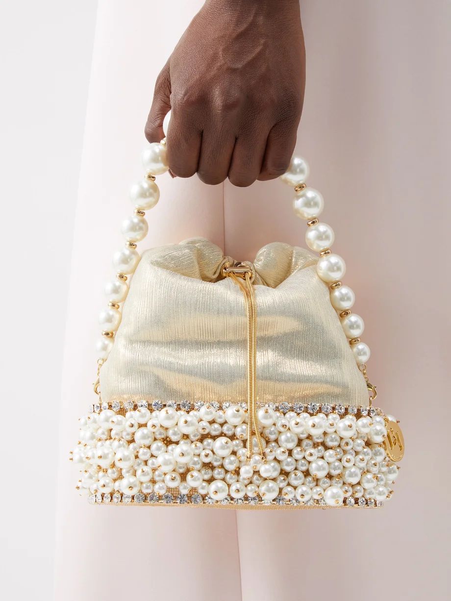 Osiris faux pearl-embellished lamé clutch bag | Matches (UK)