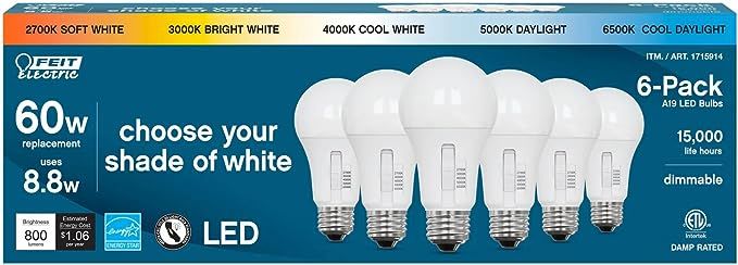 Feit Electric LED 5-Color Choice - 60W Equivalent - 800 Lumen, 2700K Soft Whit, 3000K Bright Whit... | Amazon (US)