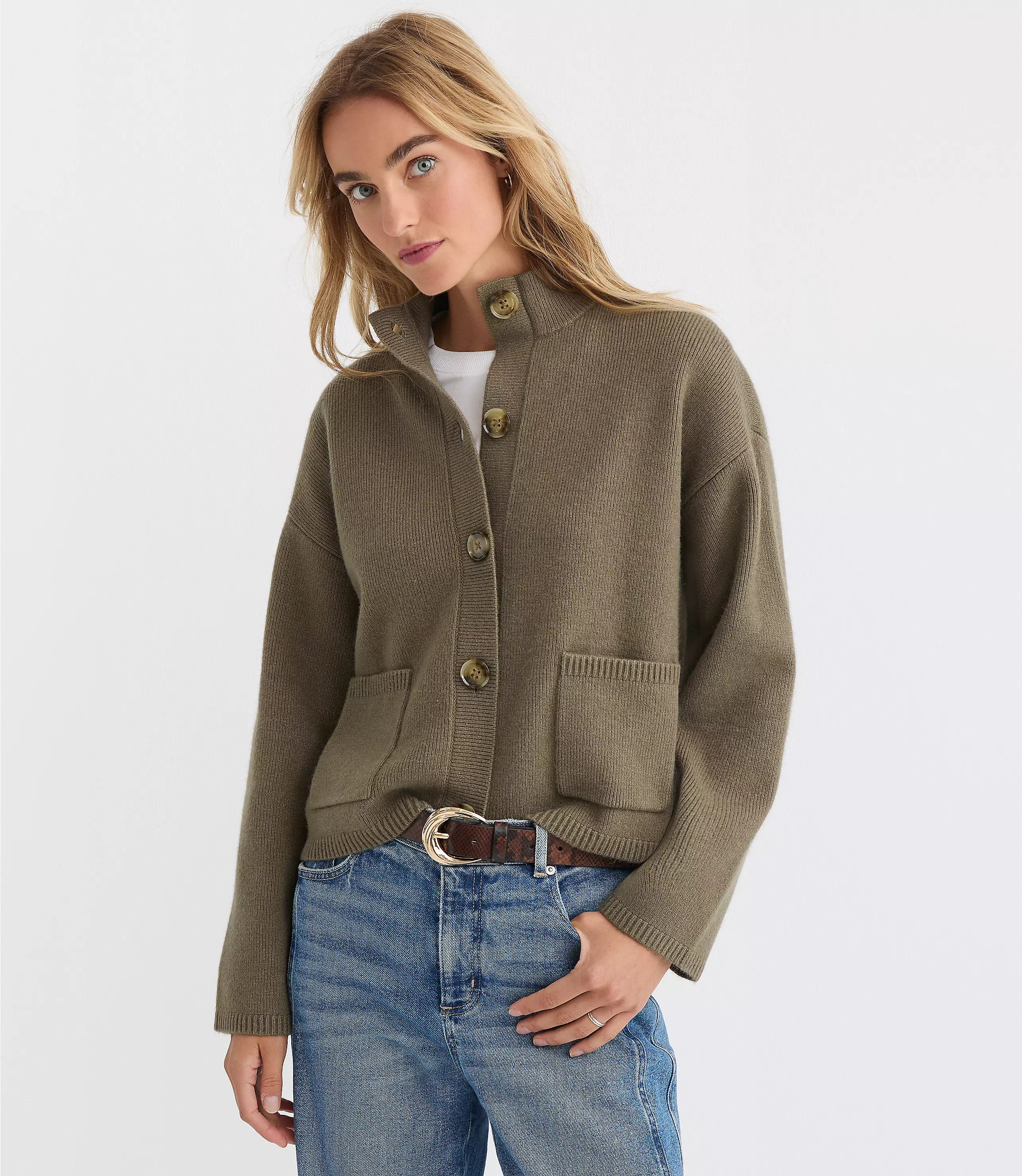 Ribbed Mock Neck Sweater Jacket | LOFT