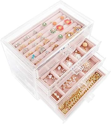 Mebbay Acrylic Jewelry Box with 4 Drawers, Velvet Jewelry Organizer for Earring Necklace Ring & B... | Amazon (US)