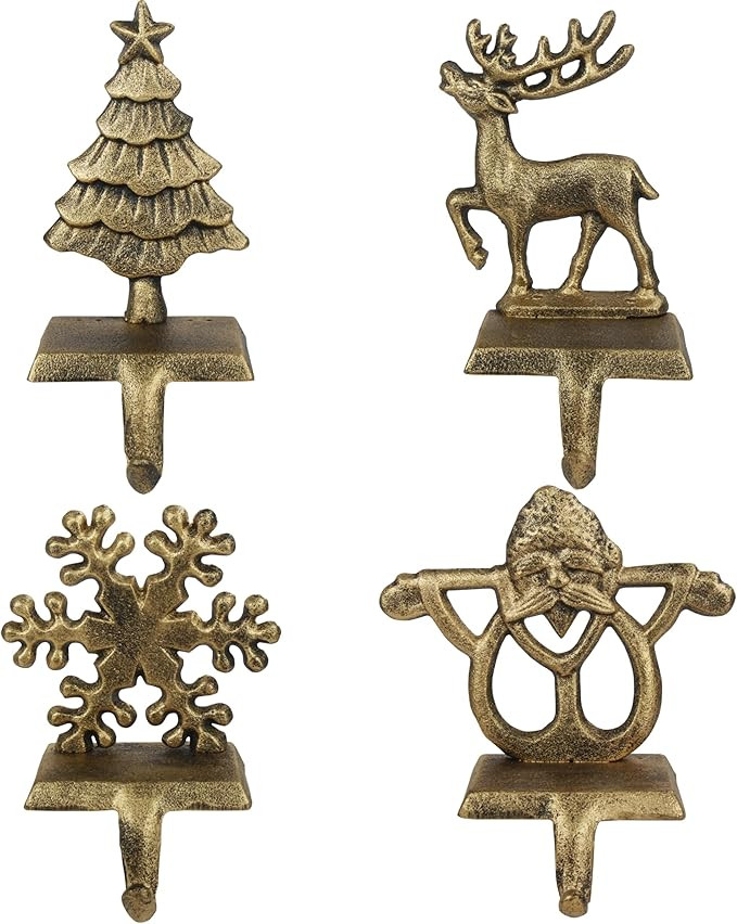 4 Pcs Christmas Stocking Holders Metal Reindeer Snowman Santa Snowflake Pattern Mantel Hooks Anti... | Amazon (US)