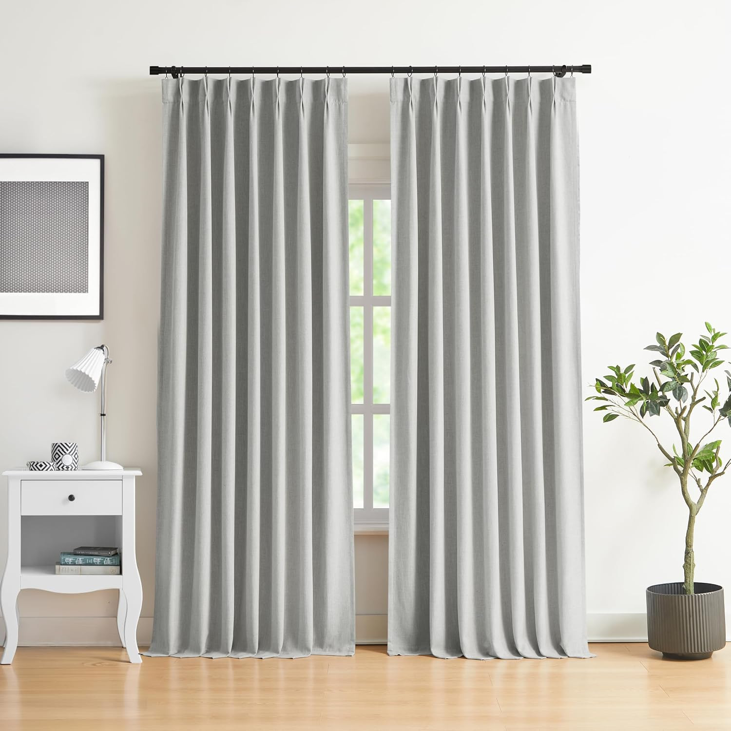 WEST LAKE Light Grey French Pleat Curtain Panels 90 Inches Length,Linen Blended Pinch Pleated Dra... | Amazon (US)