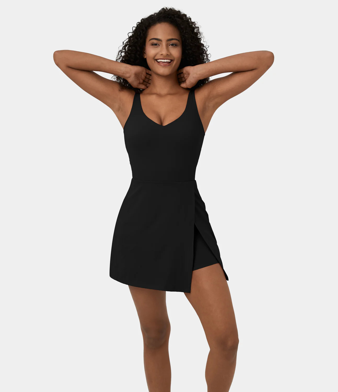 Halara Cloudful™ Fabric Deep V Neck Backless U Back Split Hem 2-in-1 Side Pocket Mini Tennis Dress W | HALARA