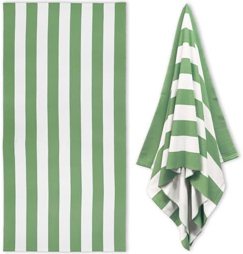 Large Oversized Beach Towel - 35 x 70 Inch Microfiber Pool Towel, Green Striped Quick Dry Cabana ... | Amazon (US)