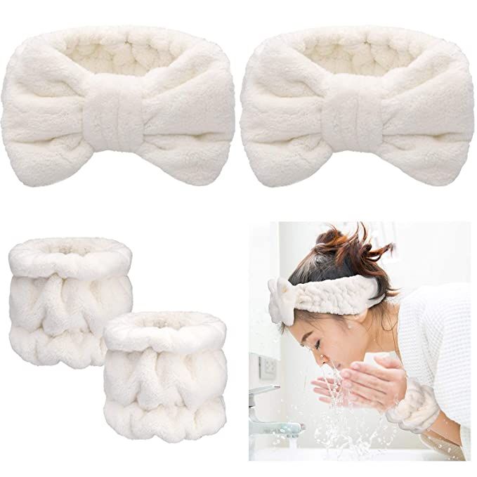 Amazon.com : 4 Pieces Spa Headband Wrist Washband Scrunchies Cuffs for Washing Face, Towel Wristb... | Amazon (US)