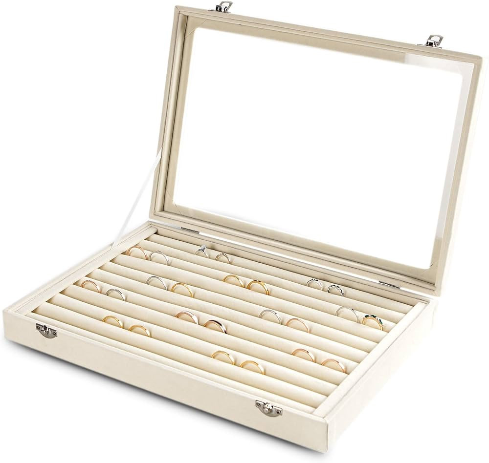 Frebeauty Rings/Earrings Organizer Tray with Clear Lid 10 Slots Velvet Drawer Insert Jewelry Stor... | Amazon (US)