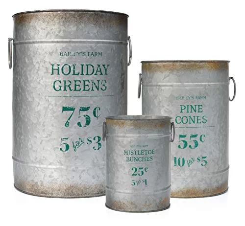 Christmas Galvanized Greenery Buckets (Set Of 3), Large, Medium, & Small Metal Farmhouse Decor Ga... | Walmart (US)