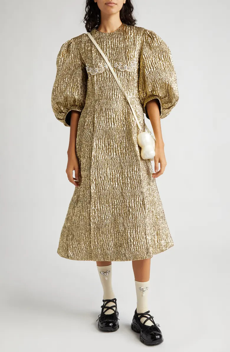 Simone Rocha Metallic Beaded Cloqué Midi Dress | Nordstrom | Nordstrom