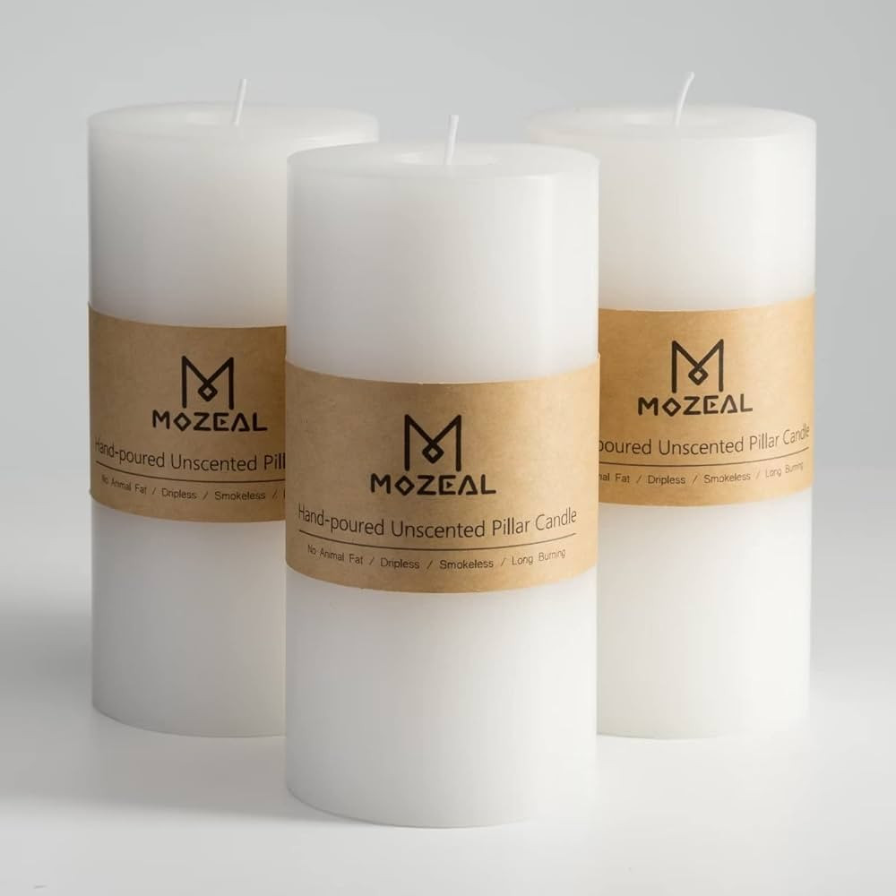 MOZEAL 3" x 6" Hand-Poured Unscented Candle,Dripless Pillar Candle Set of 3,Long Lasting Burning,... | Amazon (US)