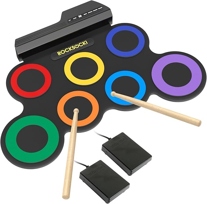 ROCKSOCKI Electric Drum Set, 7-Pad Kids Electronic Drum Set with Headphone Included, Roll-up Drum... | Amazon (US)