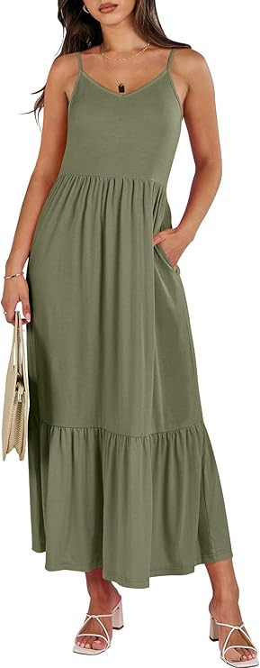 ANRABESS Women's 2024 Summer Dress Casual V Neck Spaghetti Strap Swing Dresses Flowy Beach Vacati... | Amazon (US)