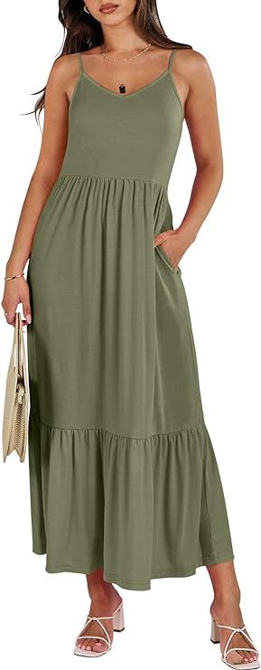 ANRABESS Women's 2024 Summer Dress Casual V Neck Spaghetti Strap Swing Dresses Flowy Beach Vacati... | Amazon (US)