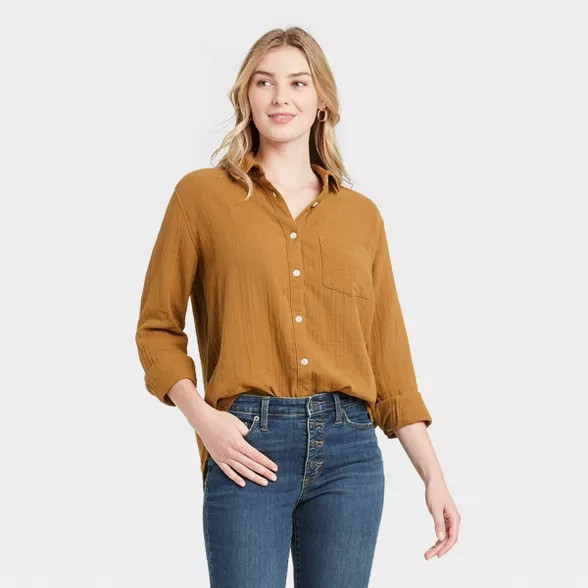 Women's Long Sleeve Gauze Button-Down Shirt - Universal Thread™ | Target