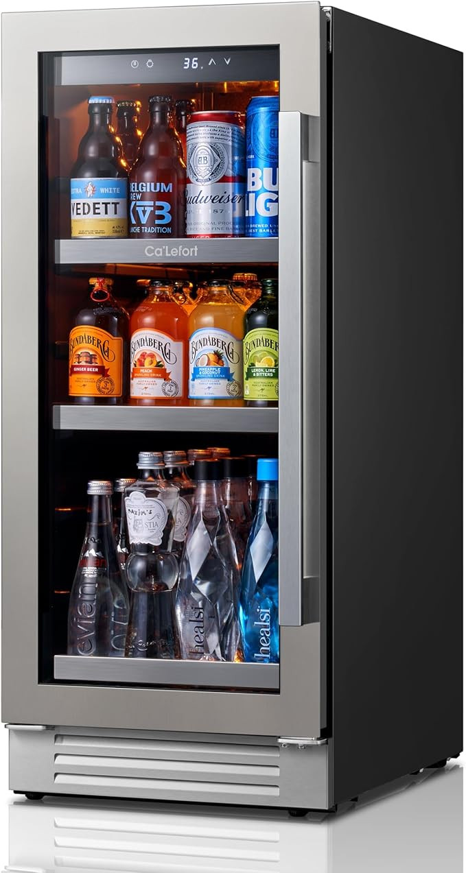 Ca'Lefort Beverage Refrigerator 15 Inch, 100 Cans Mini Fridge with Double Glass Door, Built-in or... | Amazon (US)
