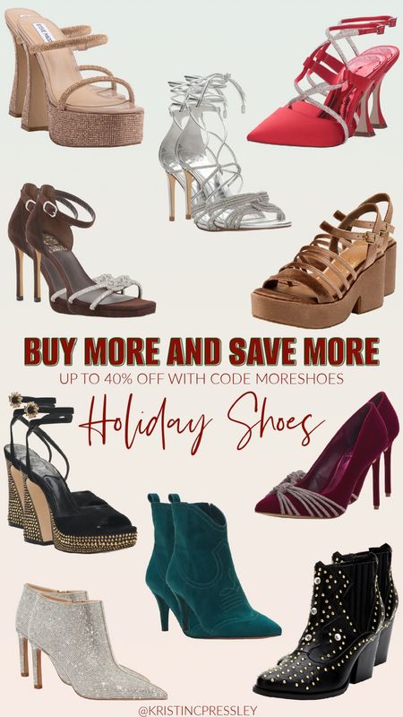 Holiday shoes on sale at 40% off. Velvet heels. Studded heels. Black Hills. Gold heals. Red heels. Satin heels. Silver heels. Embellished heels. 

#LTKHoliday #LTKshoecrush #LTKsalealert