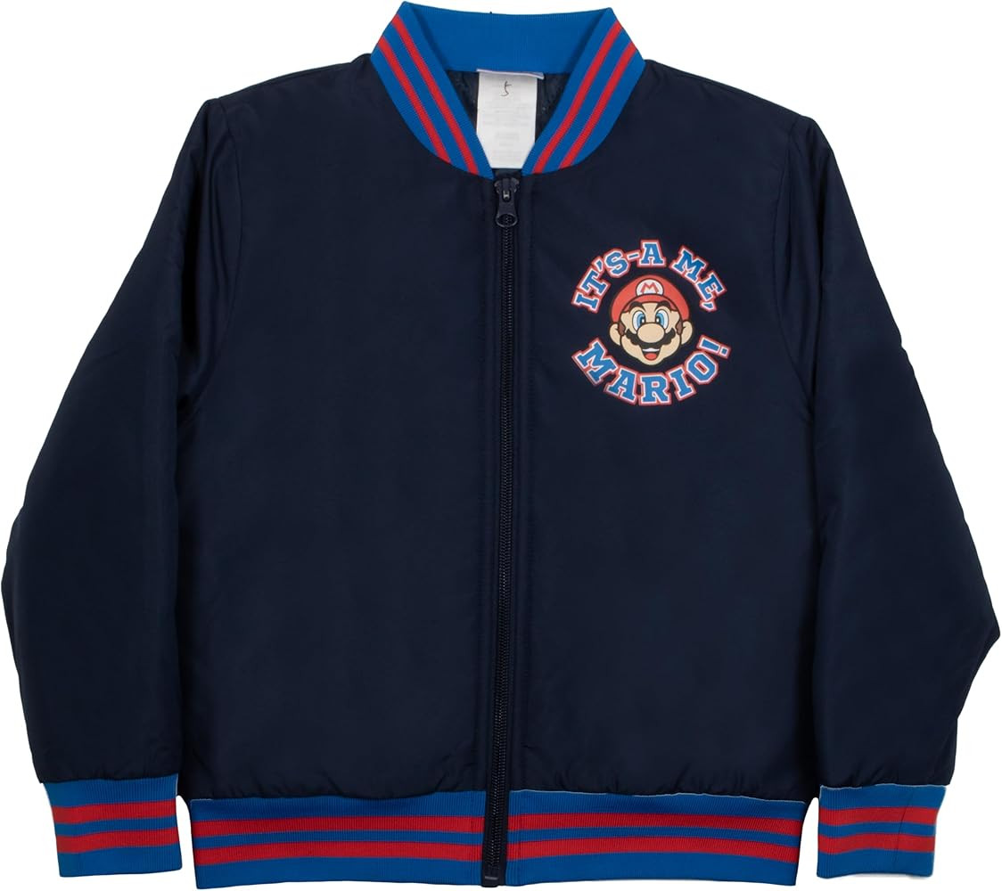 Nintendo Super Mario Bros Boys Bomber Jacket, Zip-Up Varsity Jacket for Kids and Toddlers | Amazon (US)