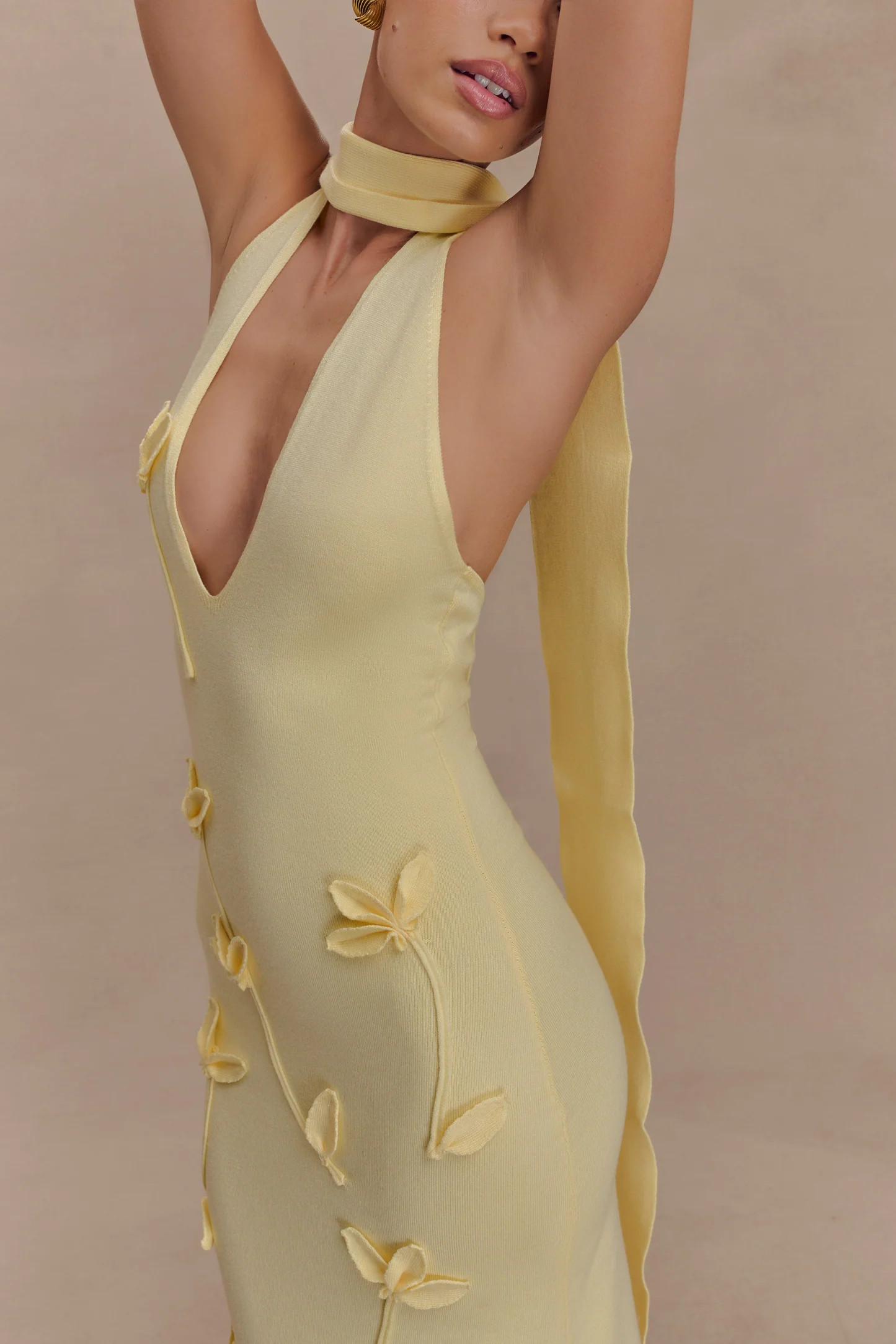 Wynn Floral Knit Midi Dress - Lemon | Meshki UK