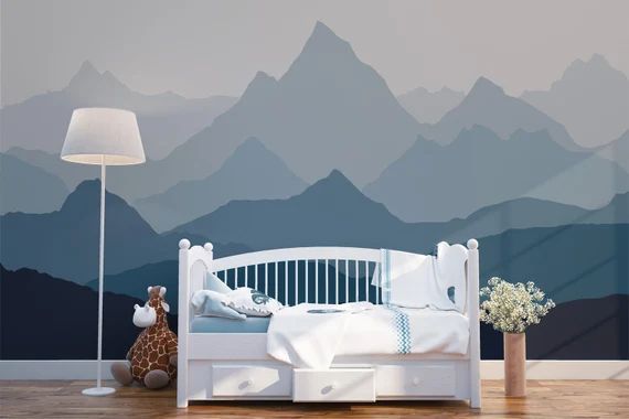 Ombre mountains mural removable wallpaper geometry mountain | Etsy | Etsy (US)