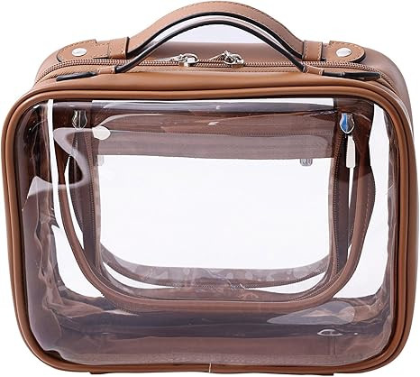 SANHECUN traveling toiletry Case large clear cosmetics case makeup bag (Brown, Small) | Amazon (US)