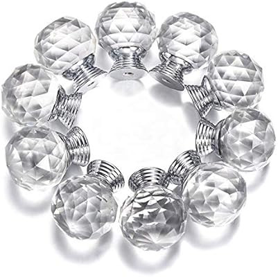 Probrico Crystal Round Kitchen Cupboard Door Knobs Glass Cabinet Pulls 20mm/0.8" Width, 10 Pack | Amazon (US)