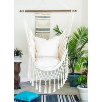 Natural Macrame Hammock Swing Chair  Pillow COMBO : Indoor  Outdoor Hanging Chair | Etsy (US)