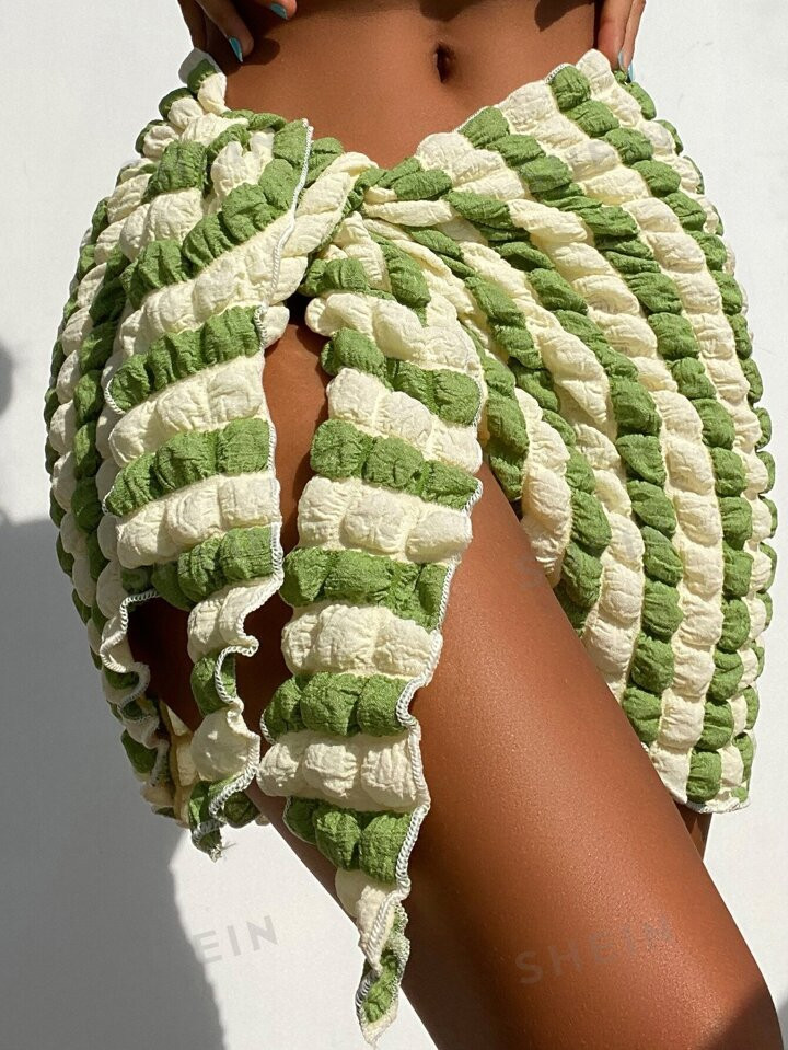 Colorblock Knot Side Cover Up Skirt | SHEIN