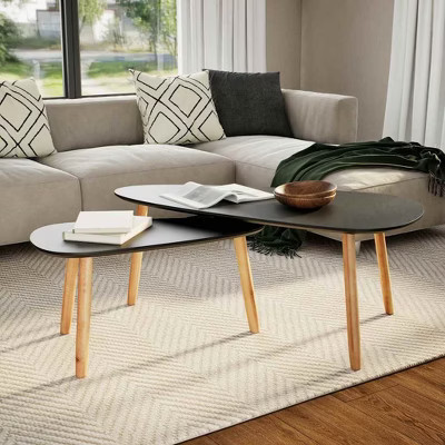 Coffee Table Set of 2 Black Solid pine wood legs, MDF tabletop | Target
