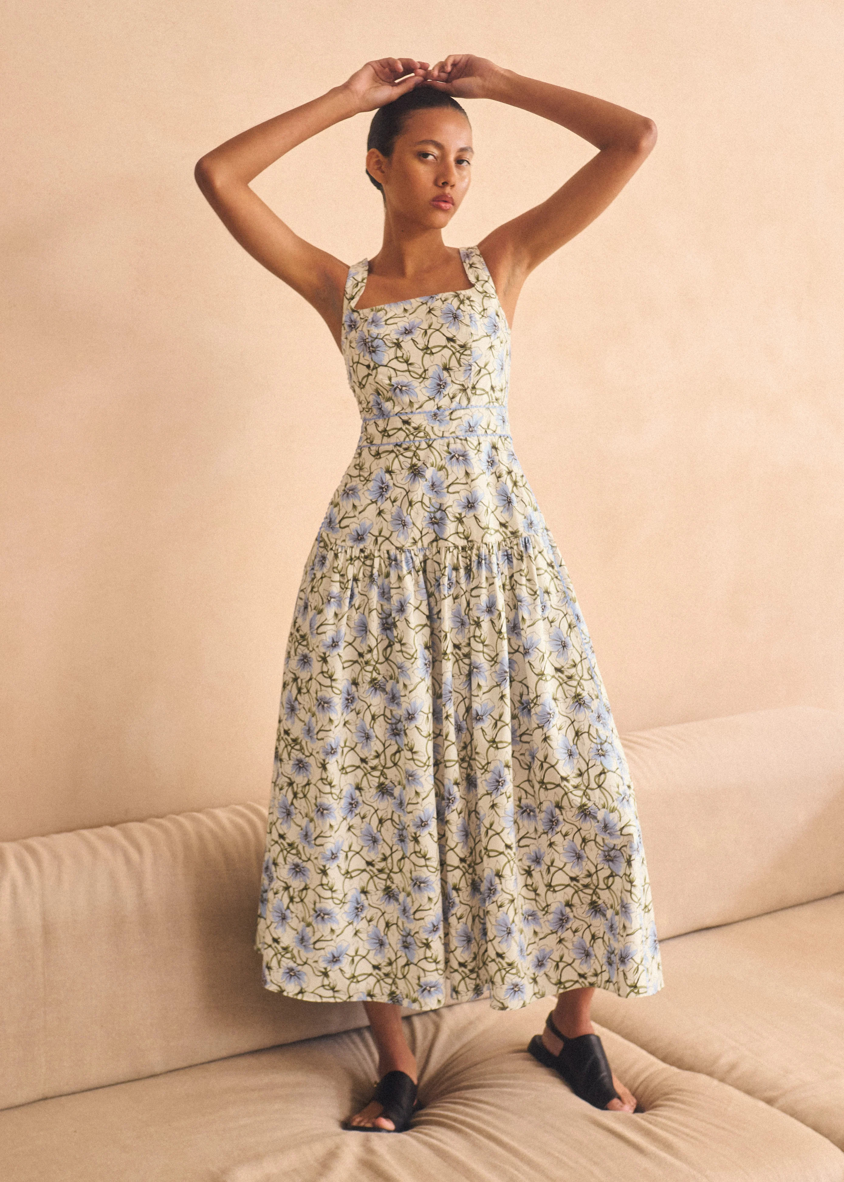Women's White Twisting Poppy Print Maxi Dress | ME+EM | ME+EM Global (Excluding US)