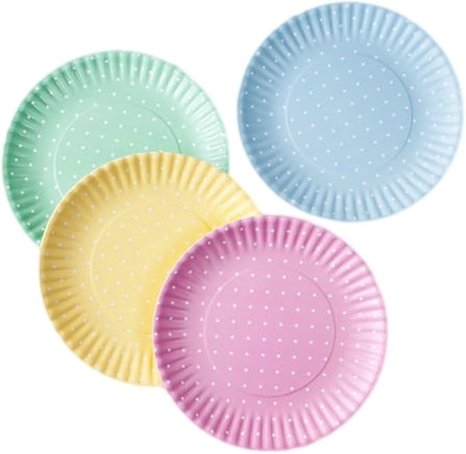 Pastel Polka Dot Picnic/Dinner Plate, 9 Inch Melamine, Set of 4, Pink, Blue, Yellow, Green | Amazon (US)