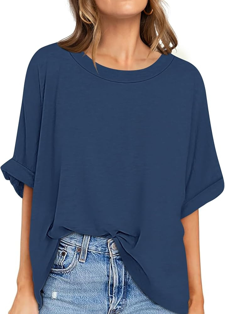 UEU Women Oversized T-Shirt Loose Fit Workout Tops Short Sleeve Gym Basic Tee Shirt | Amazon (US)
