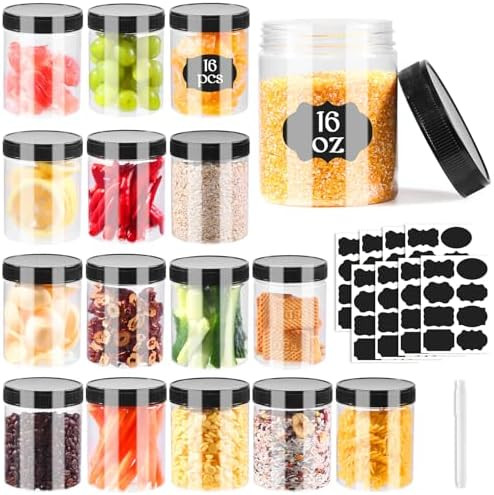 Janisfirst 16oz Clear Plastic Jars With Lids,Plastic Jars With Lids,Airtight Container Ideal For ... | Amazon (US)