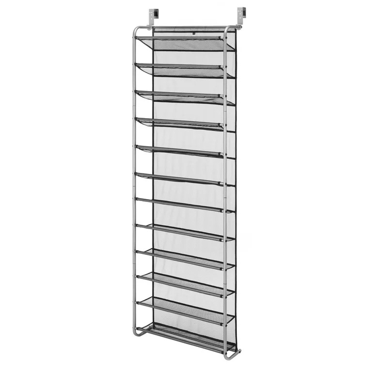 Mainstays 36 Pair Over-the-Door Shoe Organizer Rack for 36 Pairs, 12 Tier, Metal, Gray | Walmart (US)