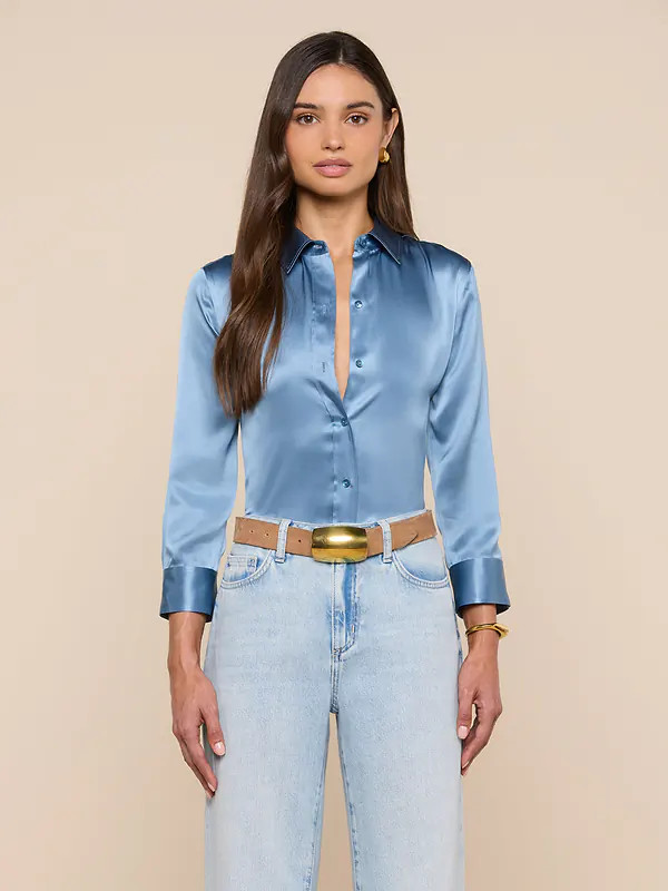 Dani Silk Blouse in Blue Mist | L'AGENCE | L'Agence