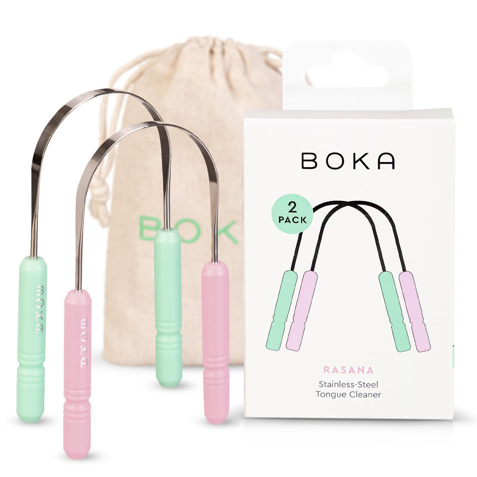 Boka Tongue Scraper for Adults & Kids with Case - Stainless Steel Tongue Cleaner w/Linen Travel P... | Amazon (US)