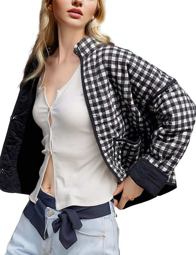 Yimoon Women's Cropped Puffer Quilted Jacket Vintage Floral Print Open Front Lightweight Short Ja... | Amazon (US)