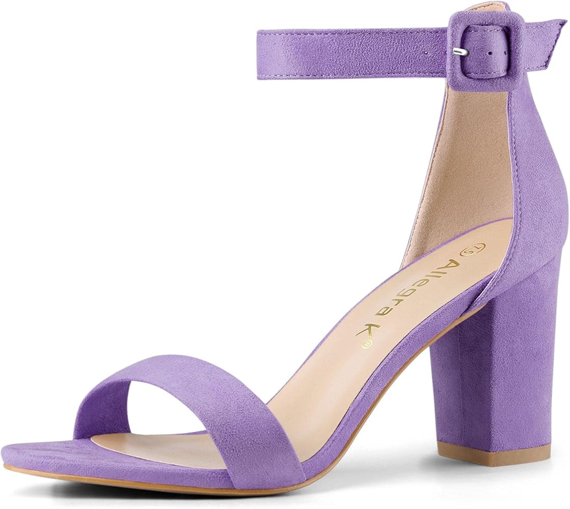 Allegra K Women's High Chunky Heel Buckle Ankle Strap Sandals | Amazon (US)