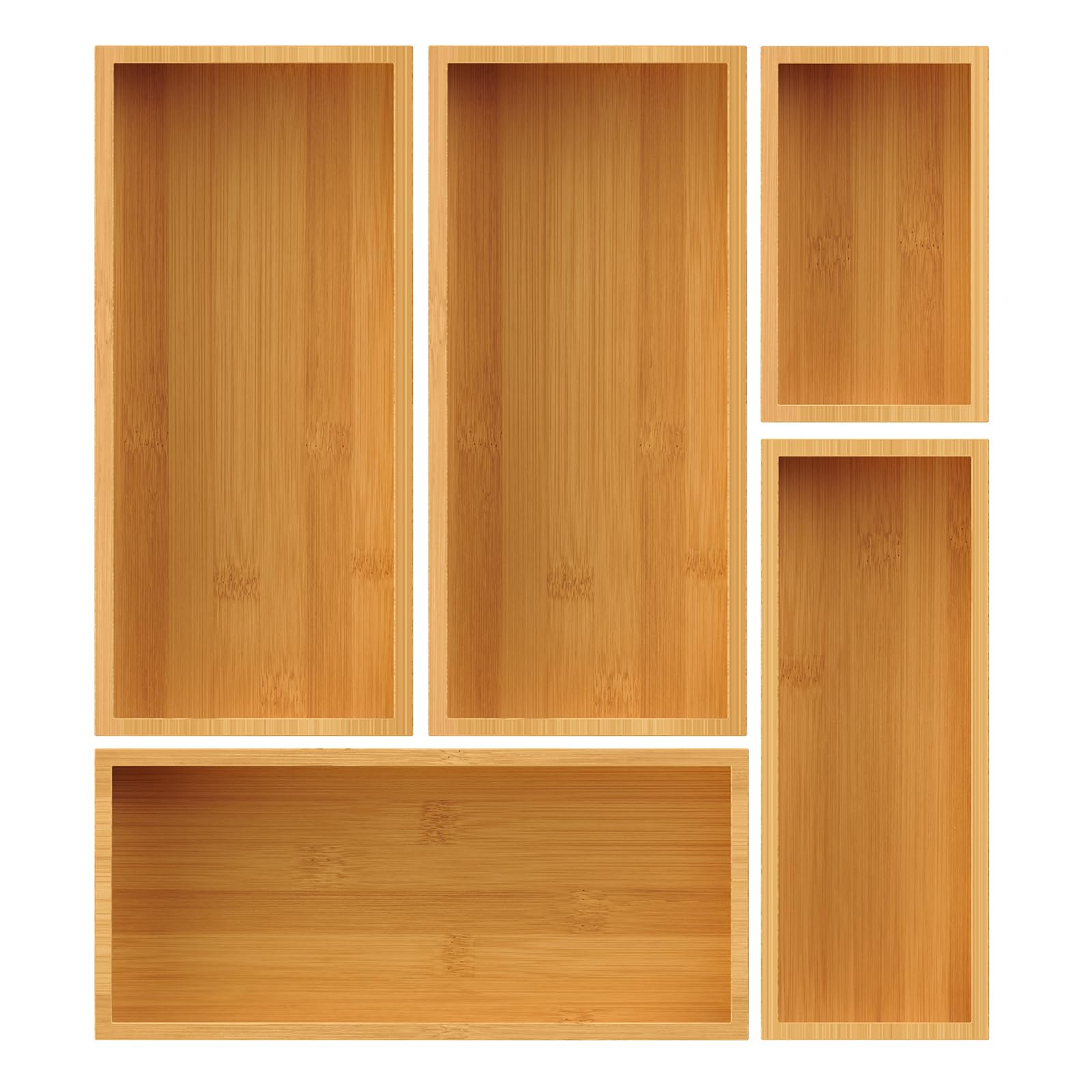 Bamboo Drawer Organizer Set, 5-Piece Storage Trays for Kitchen, Bathroom, Office Desk, Makeup & J... | Amazon (US)