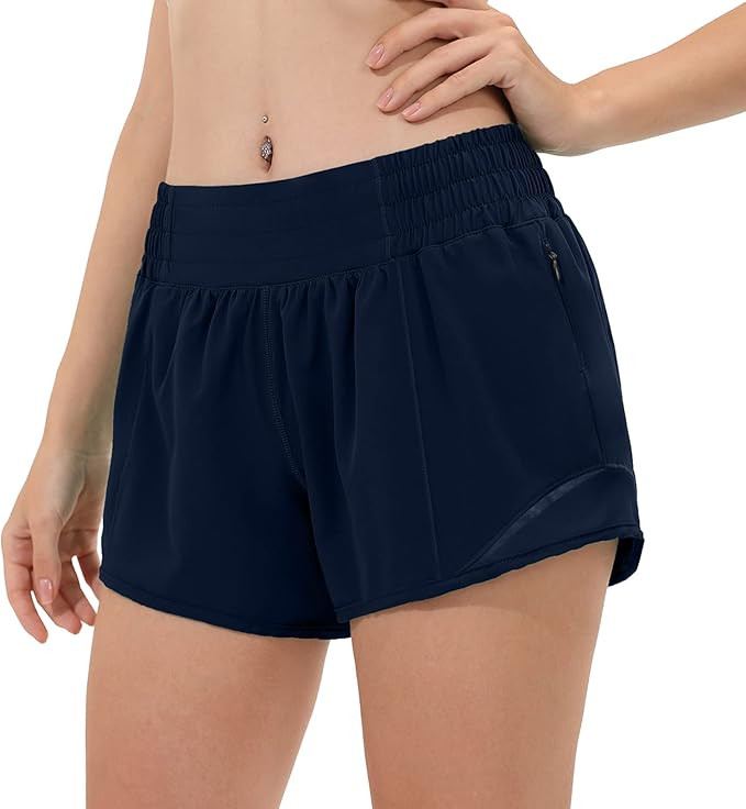 Aurefin High Waisted Athletic Shorts for Women, Womens Plus Size Running Workout Shorts with Line... | Amazon (US)