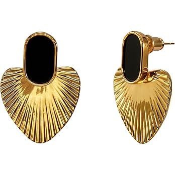 CW Black/Red/Green/White/Pale yellow heart earrings for women，24K gold-plated statement dangle ... | Amazon (US)