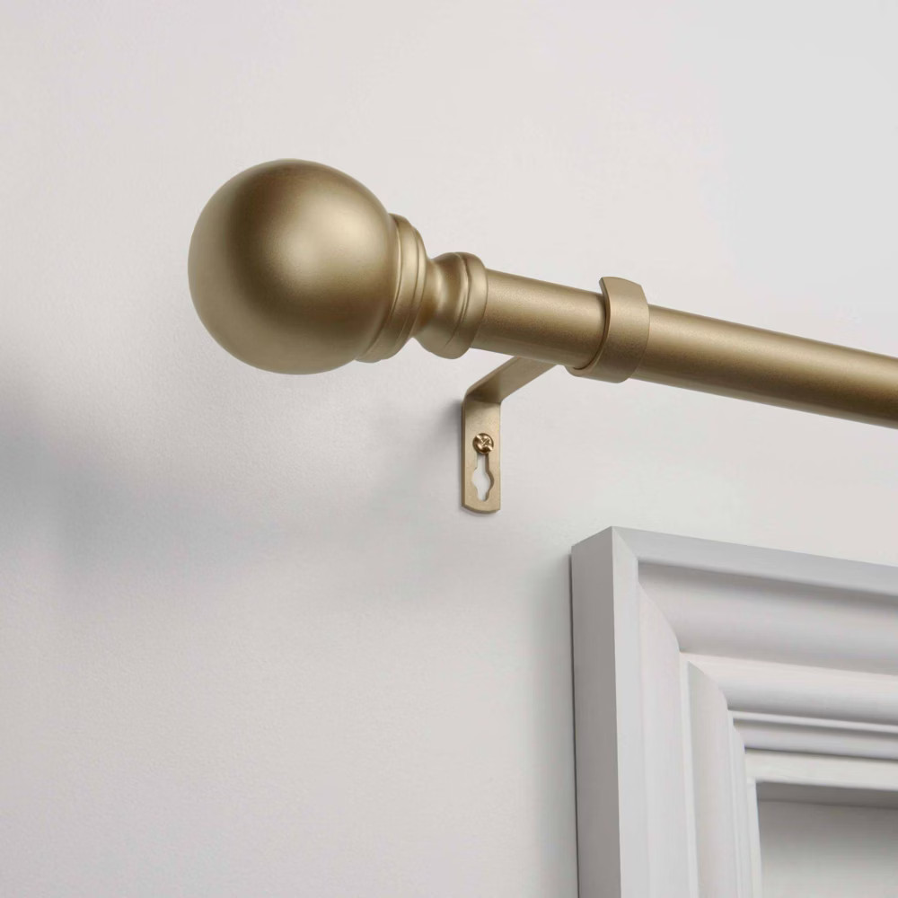 66""-120"" Adjustable Sphere Curtain Rod and Coordinating Finial Set Gold - Exclusive Home | Target