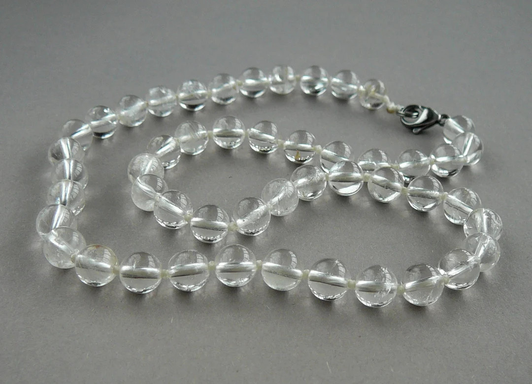 Clear quartz necklace 8mm clear quartz bead necklaces clear quartz jewelry Hand knotted long bead... | Etsy (AU)