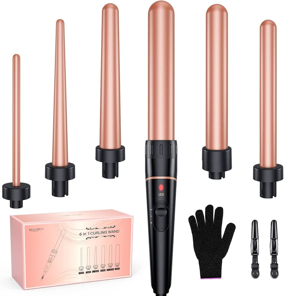 Long Barrel Curling Iron Wand Set, BESTOPE PRO 6 in 1 Curling Wand Set with Ceramic Barrel for Lo... | Amazon (US)