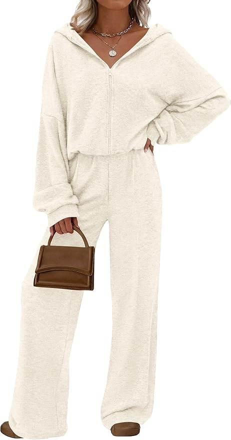PRETTYGARDEN Women's 2 Piece Fall Lounge Sets 2026 Zip Up Hoodie Wide Leg Tracksuit Spring Matchi... | Amazon (US)