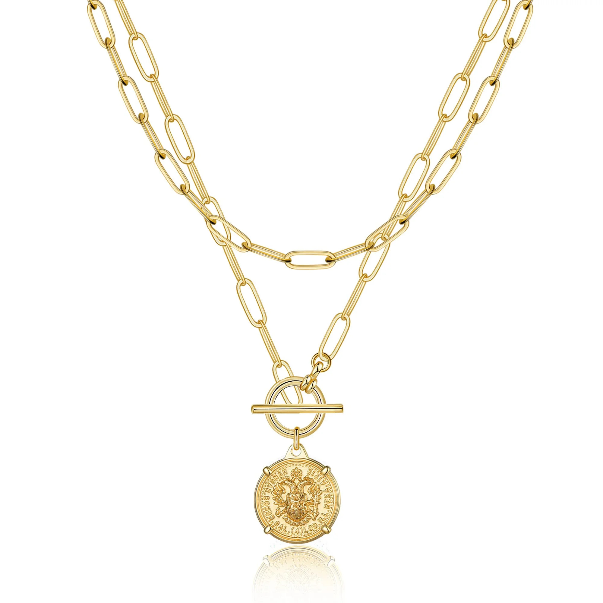 Turandoss 14K Gold Plated Layered Necklaces for Women Vintage Medallion Ot Necklace Retro Papercl... | Walmart (US)