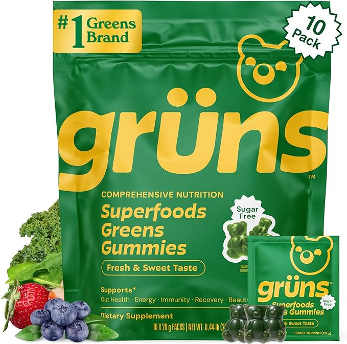 Gruns Sugar-Free Super Greens Gummies, Multivitamin Superfood Gummy Bears, Spirulina, Chlorella, ... | Amazon (US)