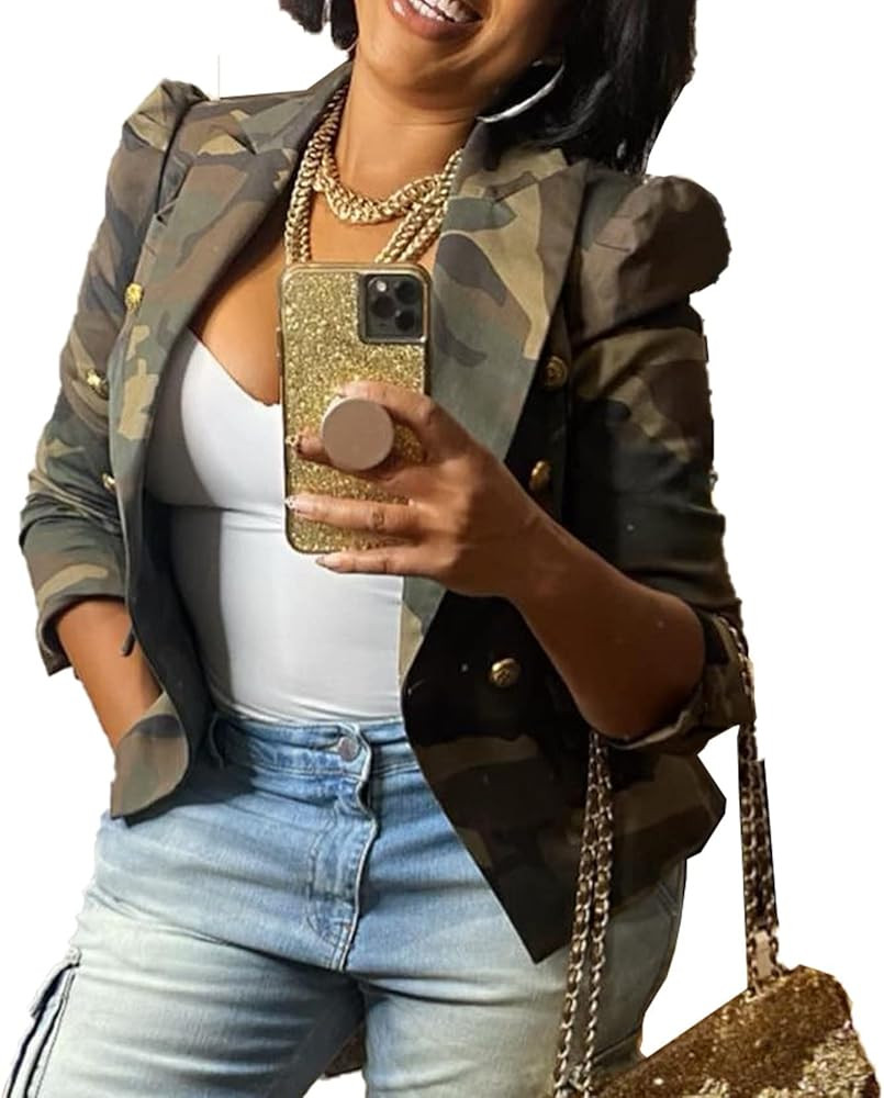 Camouflage Jacket for Women Lightweight Casual Long Sleeve Lapel Camo Blazer Jackets with Pockets | Amazon (US)