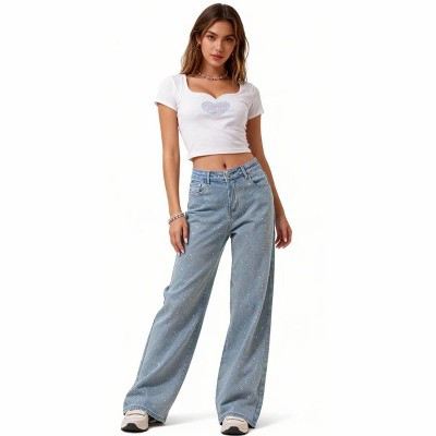 Cherie Code Women‚Äôs High-Rise Straight Leg Jeans with Stretch ‚Äì Light Wash Denim Blue L | Target