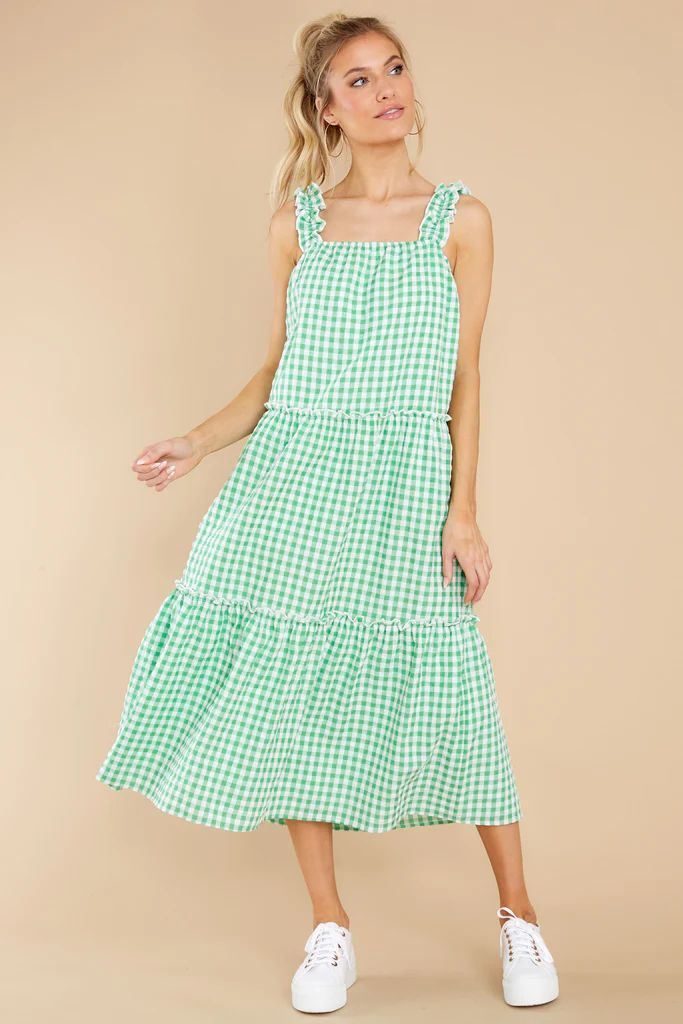 Twirl About Green Gingham Midi Dress | Red Dress 