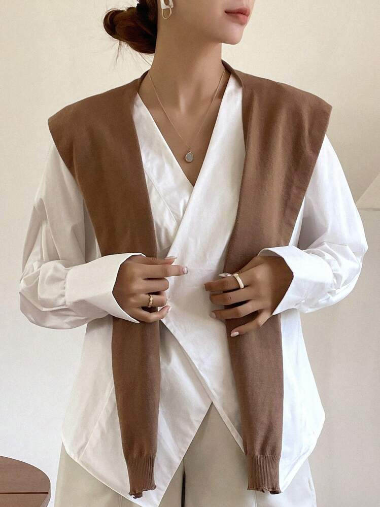 DAZY Poncho De Punto De Unicolor, Estilo Casual De Negocios, Para Otoño | SHEIN