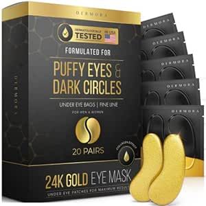 Amazon.com : 24K Gold Eye Mask– 20 Pairs - Puffy Eyes and Dark Circles Treatments – Look Less... | Amazon (US)
